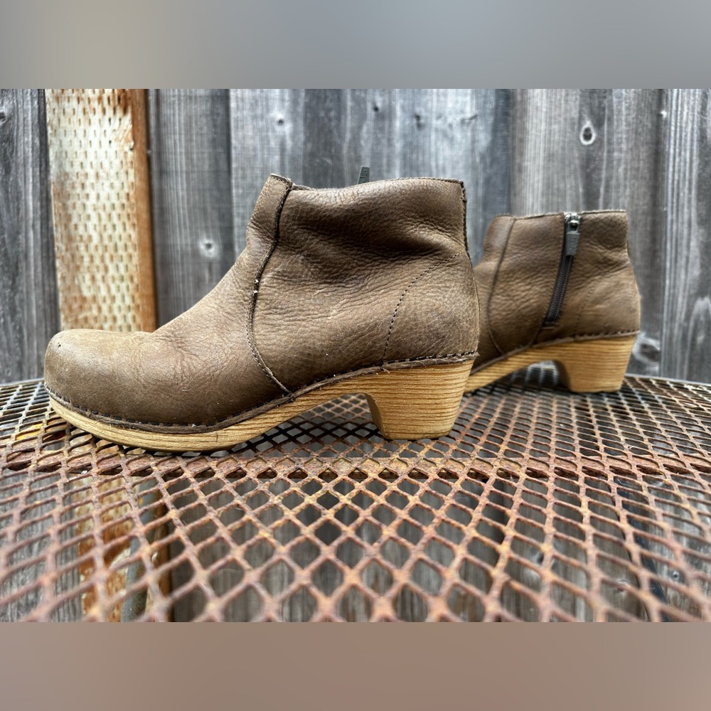 Dansko Maria Bootie Brown Leather Ankle Boots with side zipper